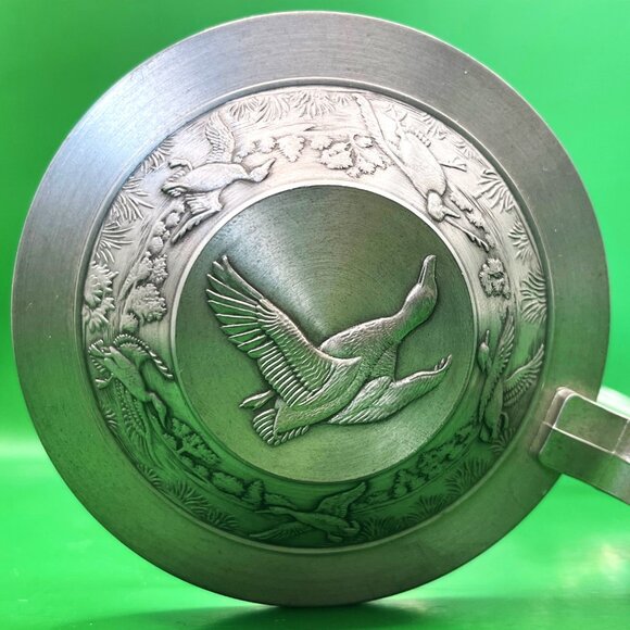 Vintage Etched Glass Beer Stein Tankard Lid Duck Goose Pond Scene Germany France - Picture 9 of 14